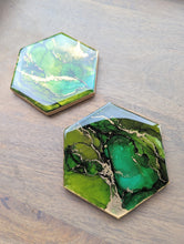 Load image into Gallery viewer, Emerald green alcohol ink coasters