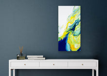 Load image into Gallery viewer, Blue and yellow abstract dutch pour painting