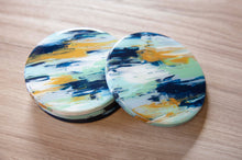 Load image into Gallery viewer, Blue and yellow abstract painted coasters