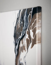 Load image into Gallery viewer, Elegant white, navy blue, and gold acrylic pour painting