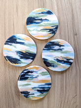 Load image into Gallery viewer, Pink blue and gold abstract painted coasters