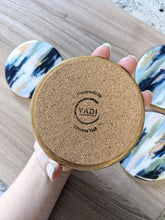 Load image into Gallery viewer, Pink blue and gold abstract painted coasters