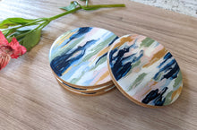 Load image into Gallery viewer, Pink blue and gold abstract painted coasters