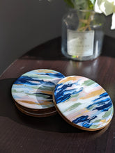 Load image into Gallery viewer, Pink blue and gold abstract painted coasters