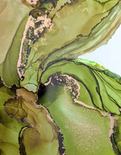 Load image into Gallery viewer, Green and gold alcohol ink original artwork
