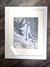 Load image into Gallery viewer, Framed metallic grey and gold acrylic pour art