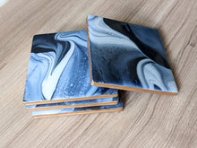 Load image into Gallery viewer, White and blue marbled coasters