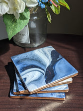 Load image into Gallery viewer, White and blue marbled coasters