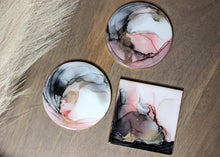 Load image into Gallery viewer, Pink and black alcohol ink coasters