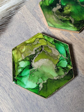 Load image into Gallery viewer, Emerald green alcohol ink coasters