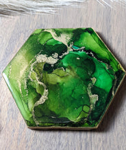 Load image into Gallery viewer, Emerald green alcohol ink coasters
