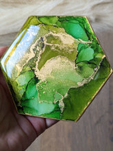 Load image into Gallery viewer, Emerald green alcohol ink coasters