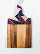 Load image into Gallery viewer, Geometric Maroon, Navy, and Rose gold charcuterie board