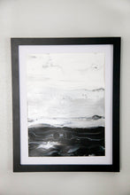 Load image into Gallery viewer, Framed black, white, silver acrylic pour painting