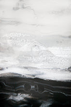 Load image into Gallery viewer, Framed black, white, silver acrylic pour painting