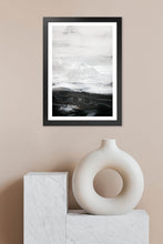 Load image into Gallery viewer, Framed black, white, silver acrylic pour painting