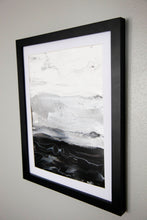 Load image into Gallery viewer, Framed black, white, silver acrylic pour painting