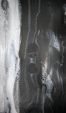 Load image into Gallery viewer, Framed black, white, silver acrylic pour painting