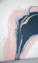 Load image into Gallery viewer, Fluid navy, pink and gold triptych pour painting
