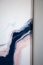 Load image into Gallery viewer, Fluid navy, pink and gold triptych pour painting