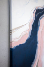 Load image into Gallery viewer, Fluid navy, pink and gold triptych pour painting