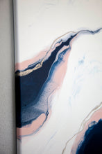 Load image into Gallery viewer, Fluid navy, pink and gold triptych pour painting