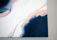 Load image into Gallery viewer, Fluid navy, pink and gold triptych pour painting