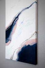 Load image into Gallery viewer, Fluid navy, pink and gold triptych pour painting