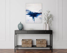 Load image into Gallery viewer, Metallic navy blue and pearl pour painting