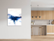 Load image into Gallery viewer, Metallic navy blue and pearl pour painting