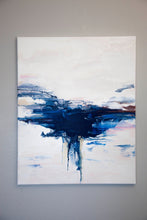 Load image into Gallery viewer, Metallic navy blue and pearl pour painting