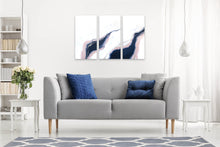 Load image into Gallery viewer, Fluid navy, pink and gold triptych pour painting