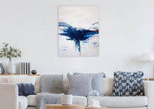 Load image into Gallery viewer, Metallic navy blue and pearl pour painting
