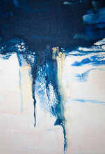 Load image into Gallery viewer, Metallic navy blue and pearl pour painting