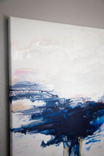 Load image into Gallery viewer, Metallic navy blue and pearl pour painting