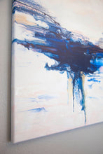 Load image into Gallery viewer, Metallic navy blue and pearl pour painting