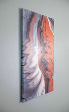Load image into Gallery viewer, Metallic red, grey, and white split pour art