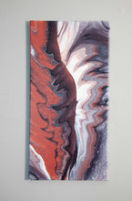 Load image into Gallery viewer, Metallic red, grey, and white split pour art