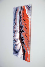 Load image into Gallery viewer, Metallic red, grey, and white split pour art