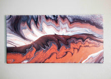 Load image into Gallery viewer, Metallic red, grey, and white split pour art