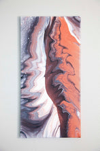 Load image into Gallery viewer, Metallic red, grey, and white split pour art