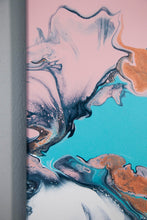 Load image into Gallery viewer, Teal, pink, white, rose gold dutch pour painting