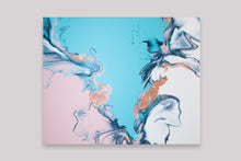 Load image into Gallery viewer, Teal, pink, white, rose gold dutch pour painting