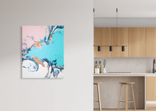 Load image into Gallery viewer, Teal, pink, white, rose gold dutch pour painting