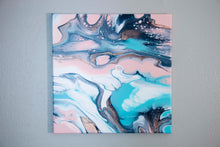 Load image into Gallery viewer, Metallic pink, teal, white abstract pour painting