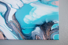 Load image into Gallery viewer, Metallic pink, teal, white abstract pour painting