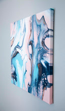 Load image into Gallery viewer, Metallic pink, teal, white abstract pour painting