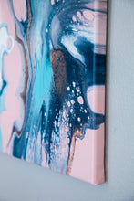 Load image into Gallery viewer, Metallic pink, teal, white abstract pour painting