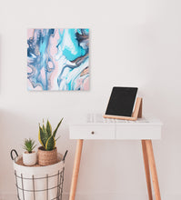 Load image into Gallery viewer, Metallic pink, teal, white abstract pour painting