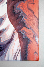 Load image into Gallery viewer, Metallic red, grey, and white split pour art